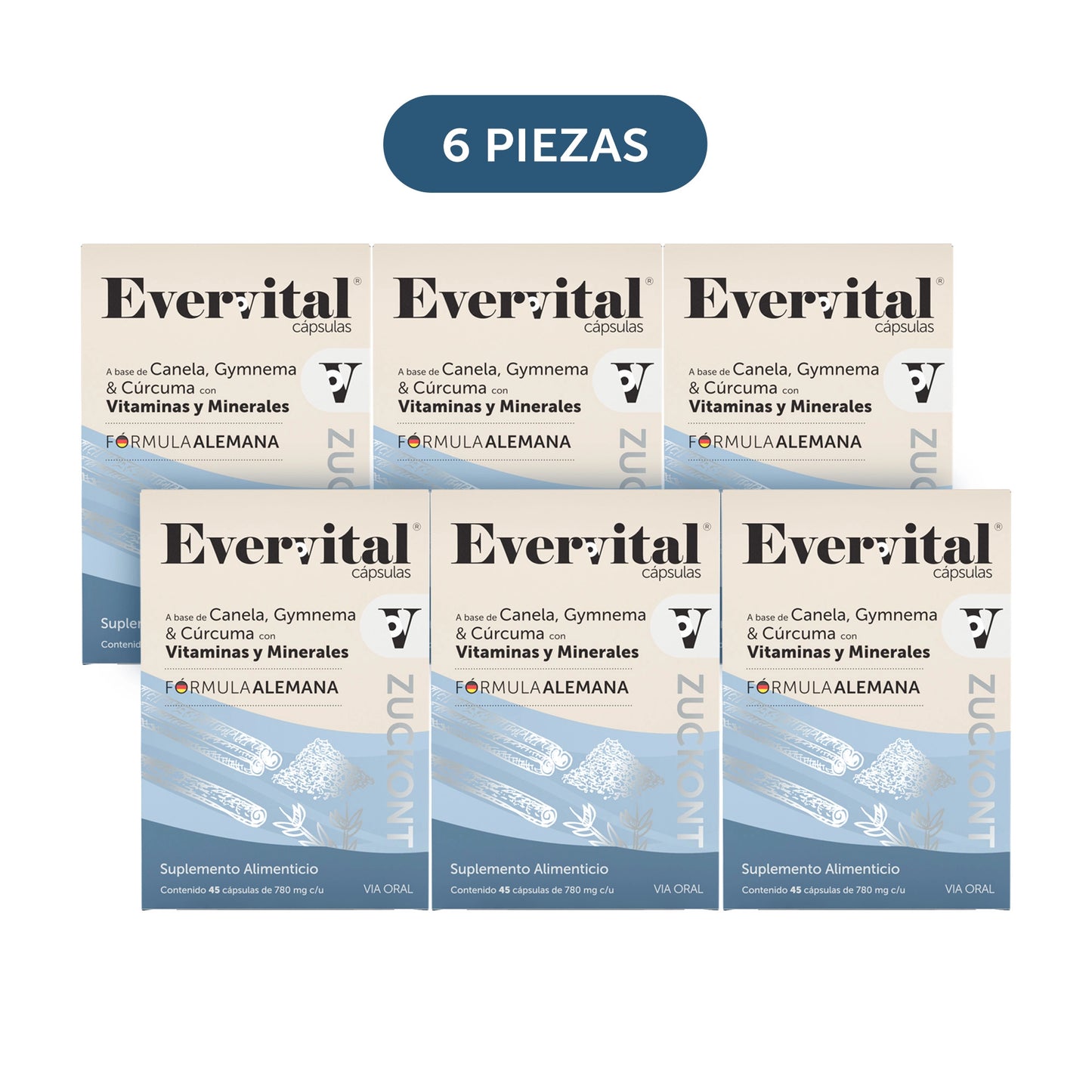 Evervital® Zuckont 45 Cápsulas Caja con 6 Piezas