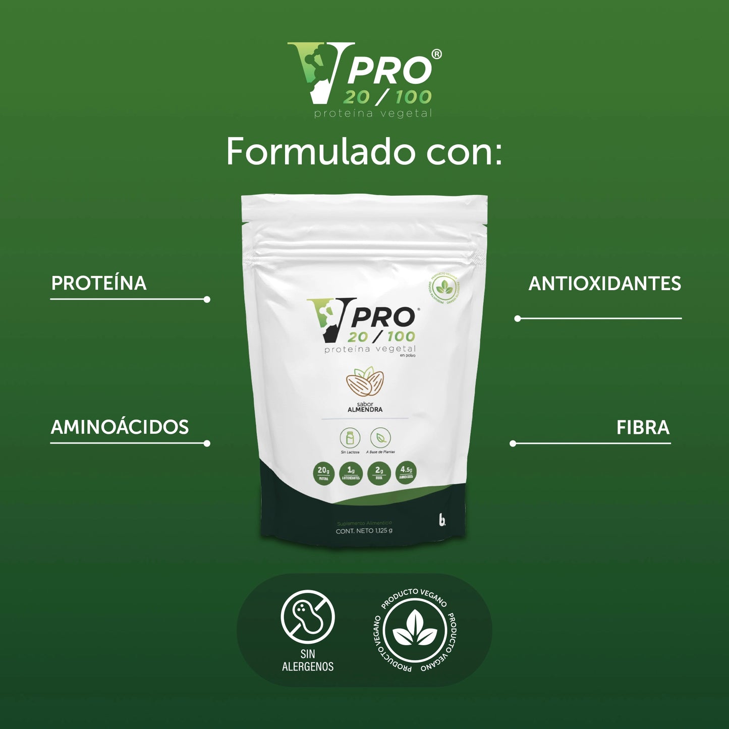 V-Pro 20/100® - Proteina Vegana Bolsa con 1.125 KG