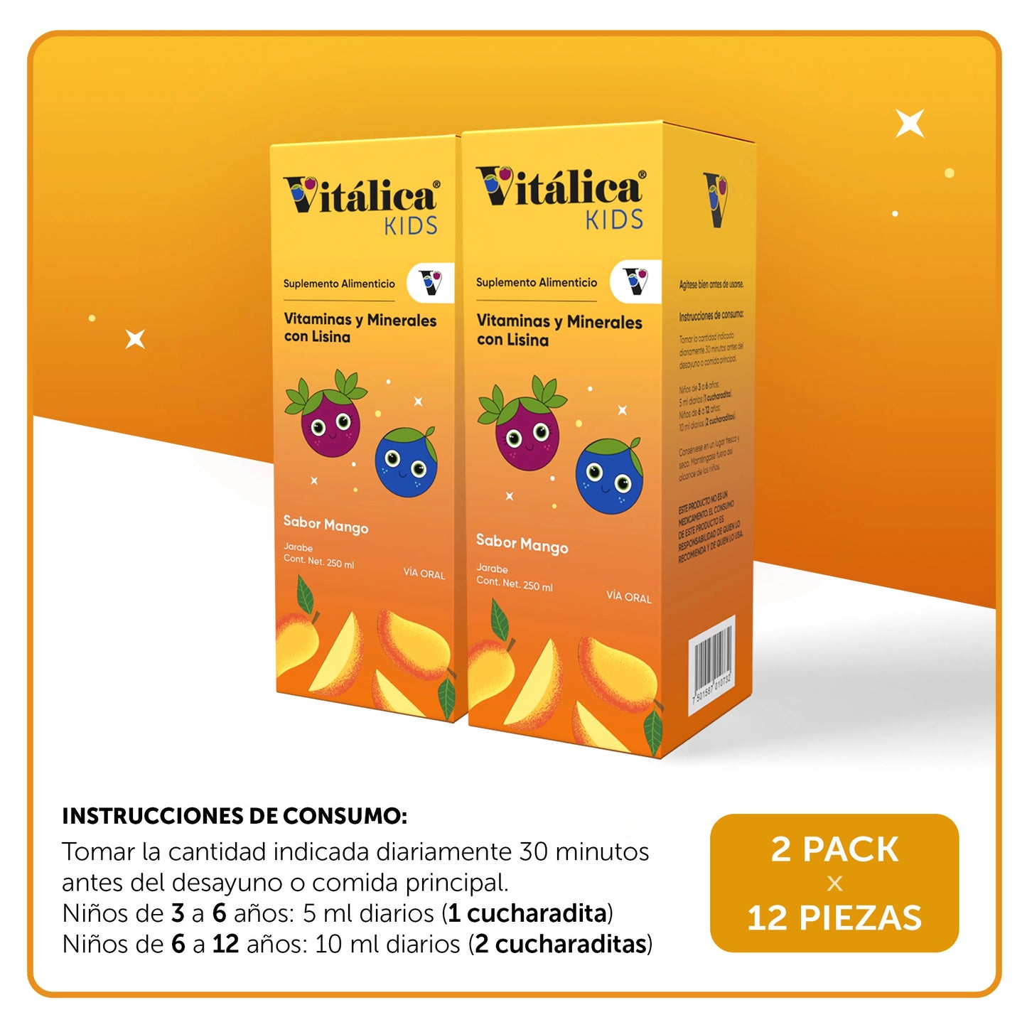 Vitalica® KIDS 250ml - 2 Pack Caja con 12 piezas