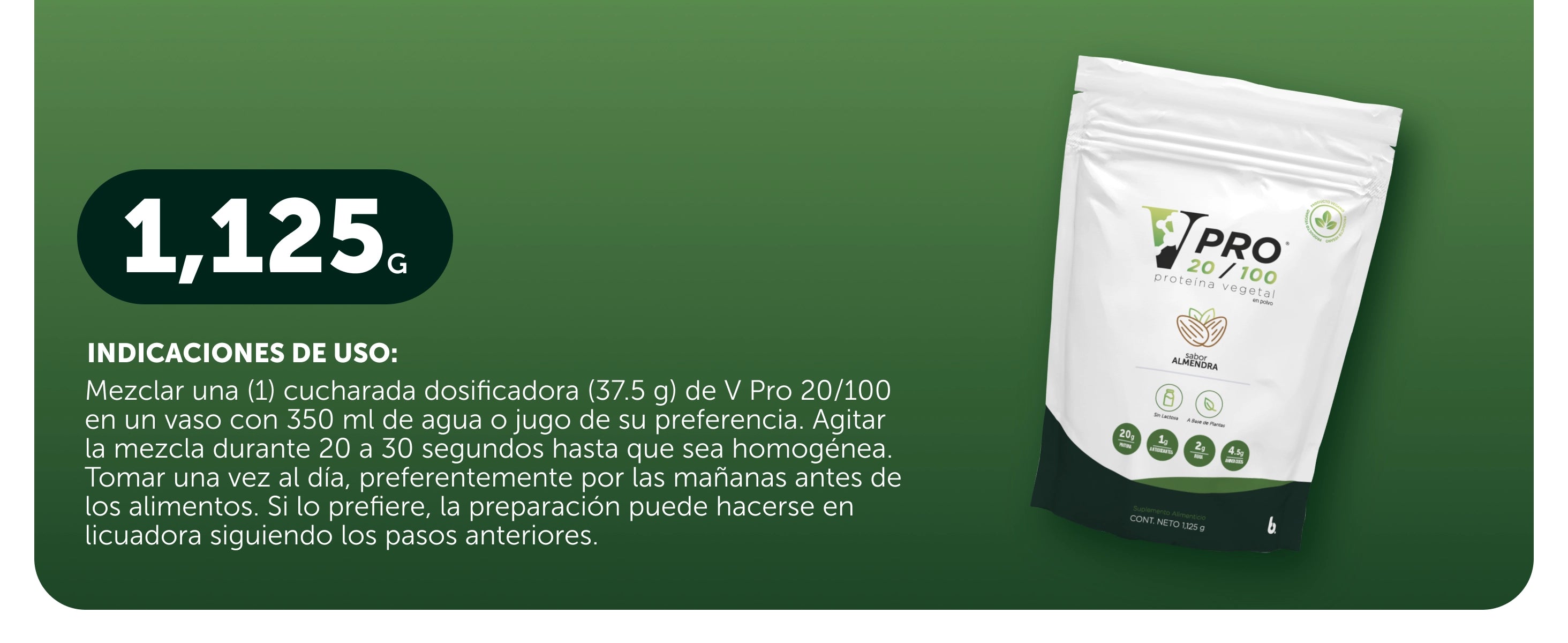 V-Pro 20/100® - Proteina Vegana Bolsa con 1.125 KG