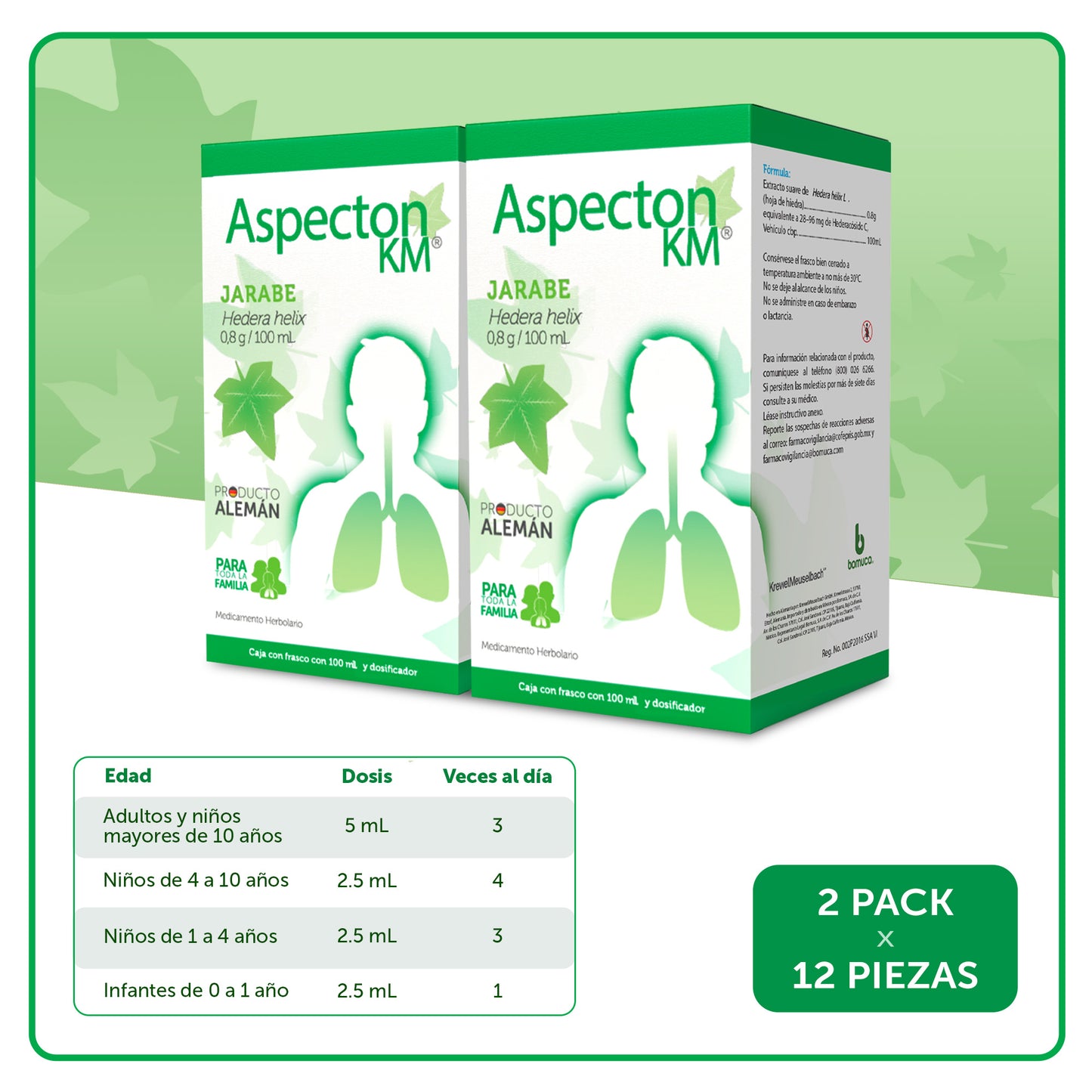 Aspecton KM Jarabe - 2 Pack Charola C/12 Piezas