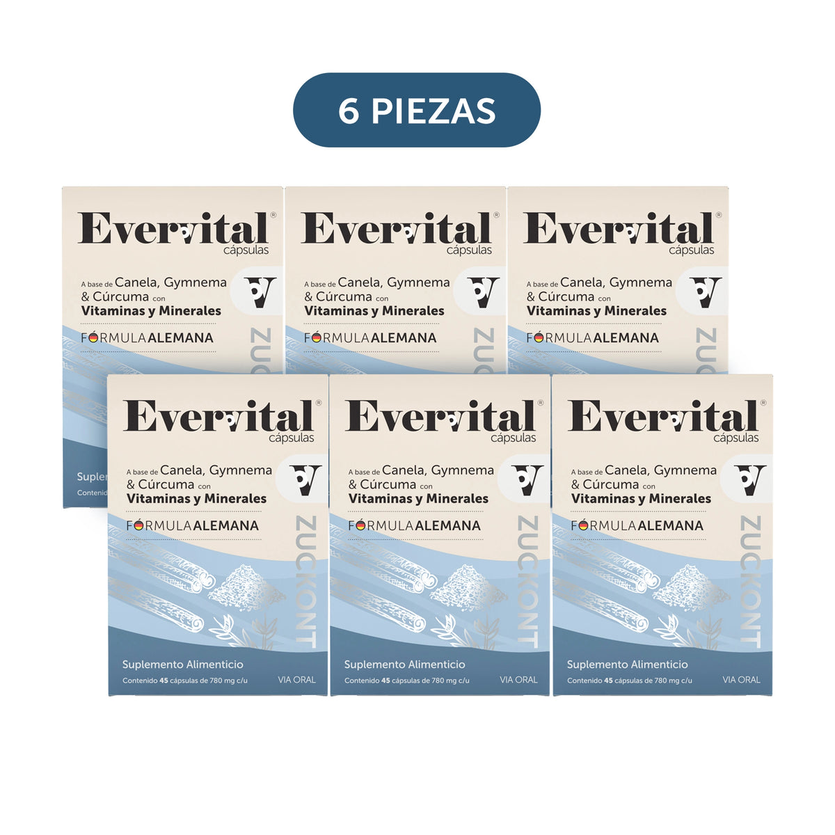 Zucront Capsulas Evervital® Zuckont 45 Cápsulas - Caja con 6 piezas | Canela, gymnema y ...