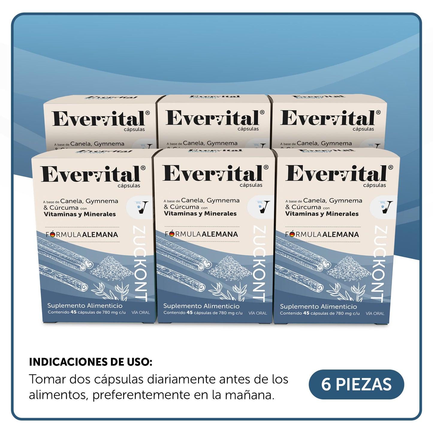 Evervital® Zuckont 45 Cápsulas Caja con 6 Piezas