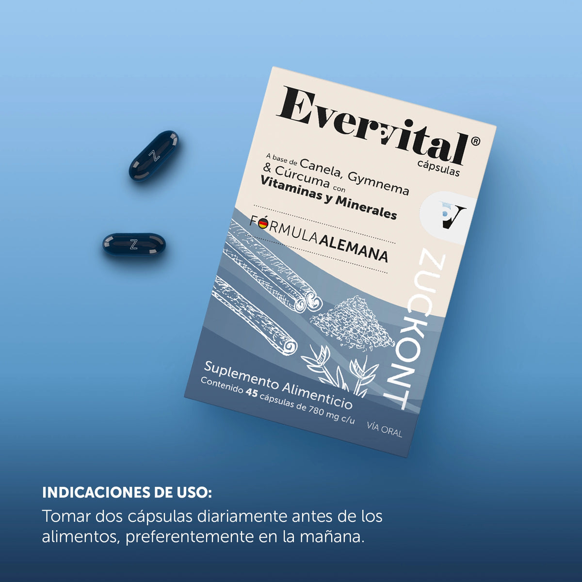 Zucront Capsulas Evervital® Zuckont 45 Cápsulas | Canela, gymnema y cúrcuma – Bomuca