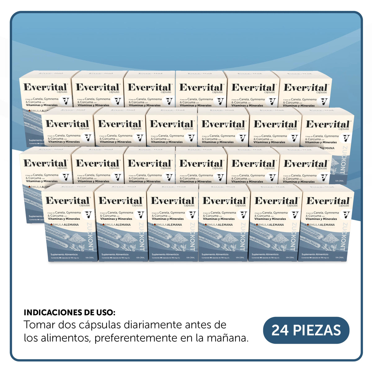 Zucront Capsulas Evervital® Zuckont 90 Cápsulas Charola con 24 Piezas – Bomuca