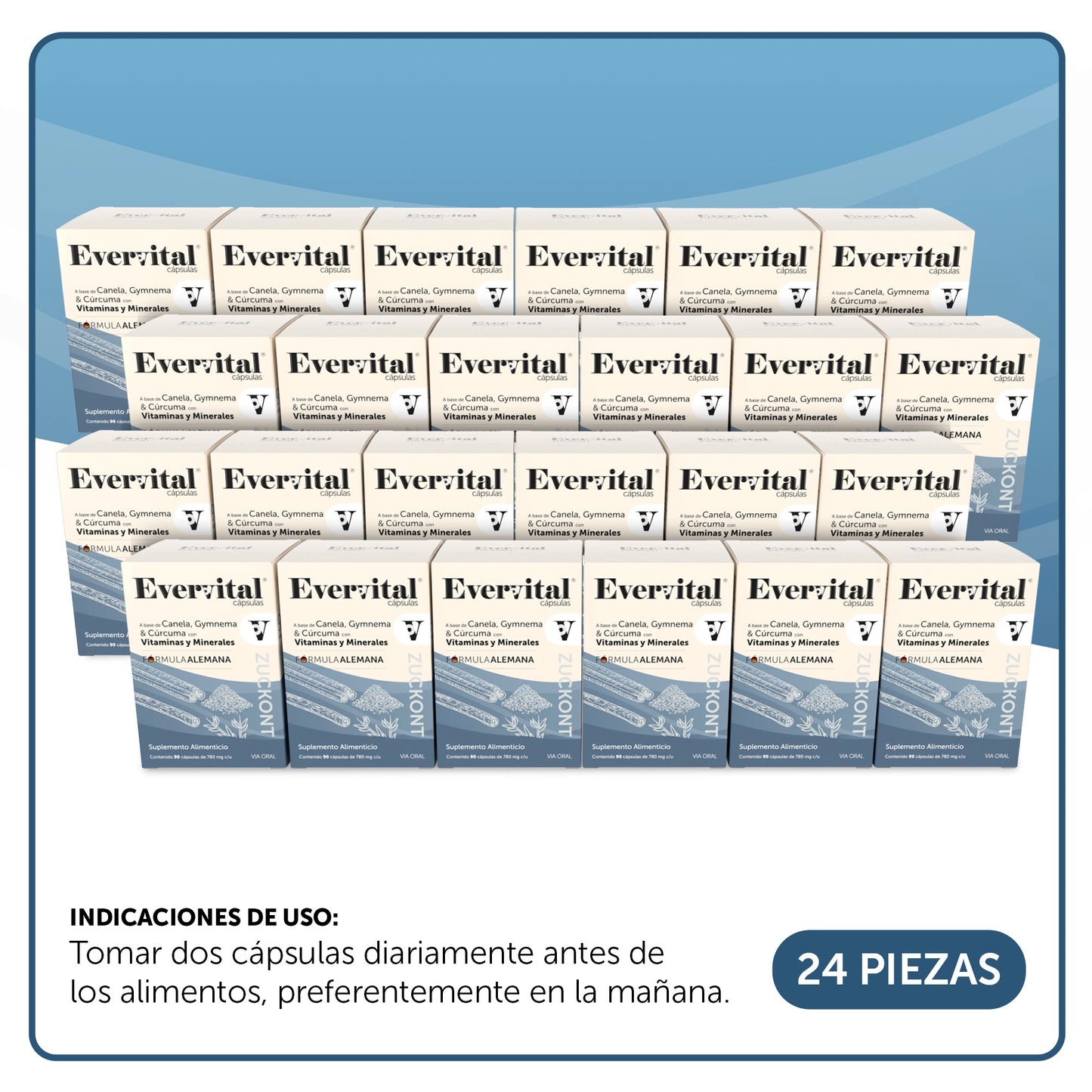 Evervital® Zuckont 90 Cápsulas Charola con 24 Piezas