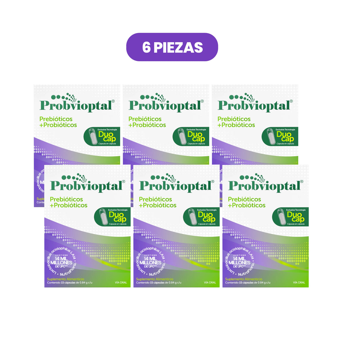 Probvioptal® 15 Cápsulas caja con 6 piezas | Probiótico + Prebiótico