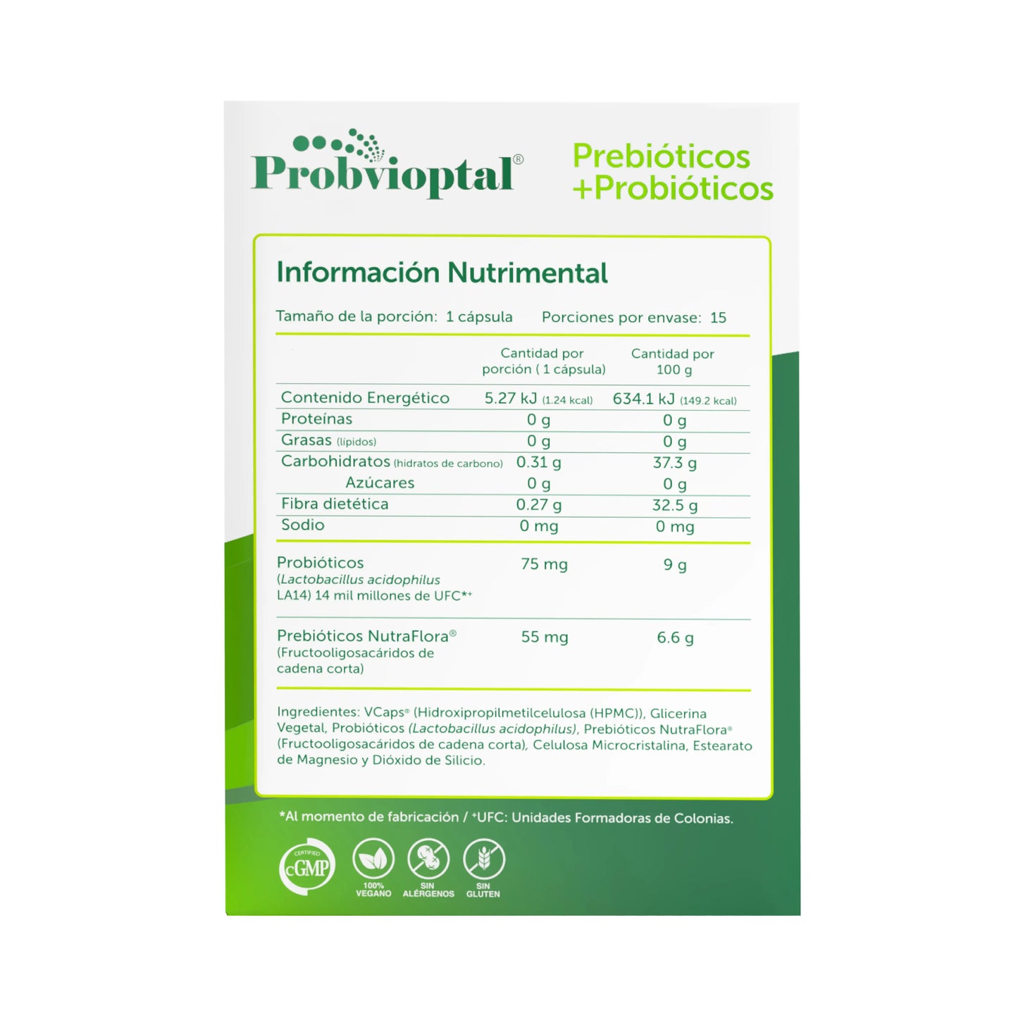 Probvioptal® 15 Cápsulas | Probiótico + Prebiótico