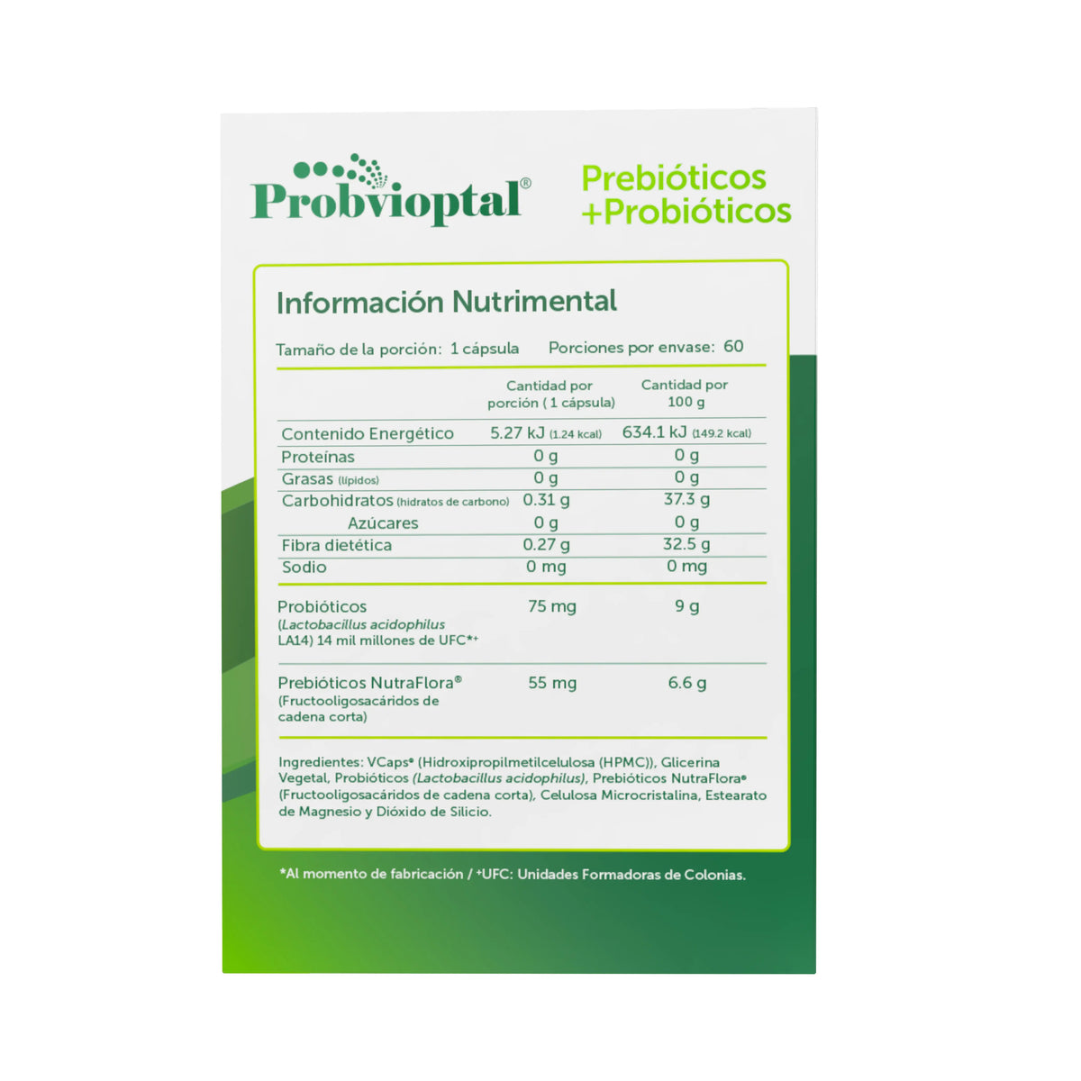 Probvioptal® 60 Cápsulas Charola con 24 piezas | Probiótico + Prebiótico